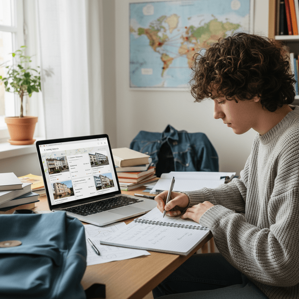 Student booking a room in Florence safely online from abroad through a digital platform