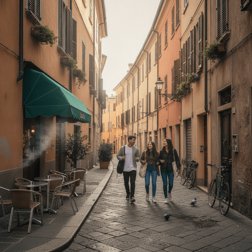 Padova's university district with students cycling through the historic city centre streets